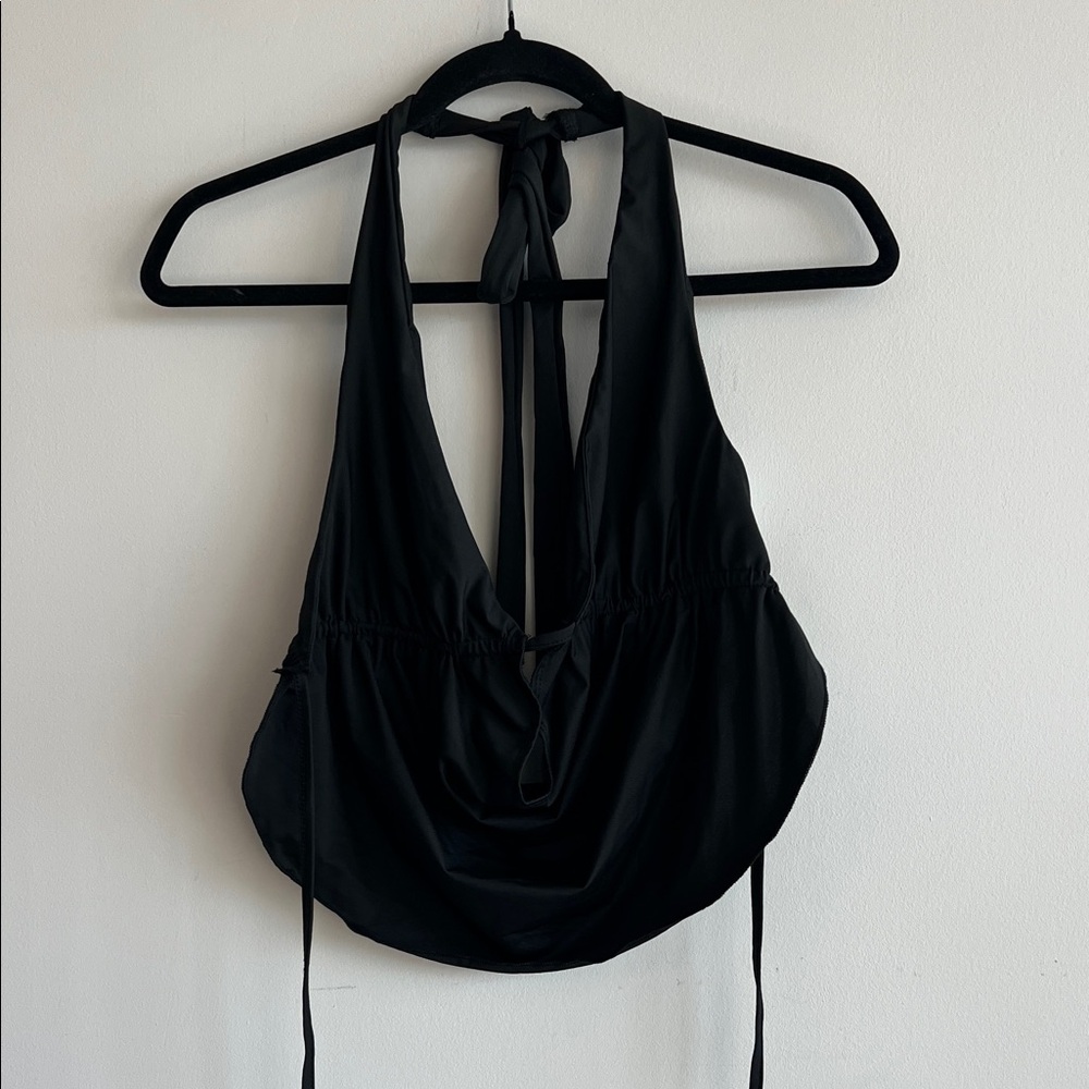 SHEIN Elegant Black Tie-Back Crop Top